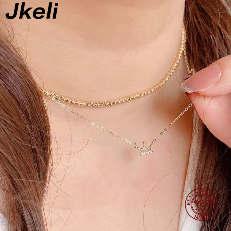 New S925 Sterling Silver Plated 14K Gold Necklace Exquisite and Small with Zirc image 2