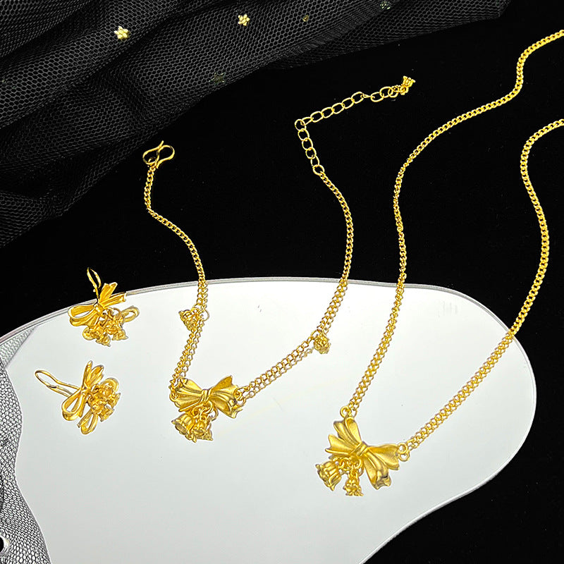 Luxury 14k Gold Original Sweet Bowknot Flower Necklace Bracelet Earring for Wom image 1