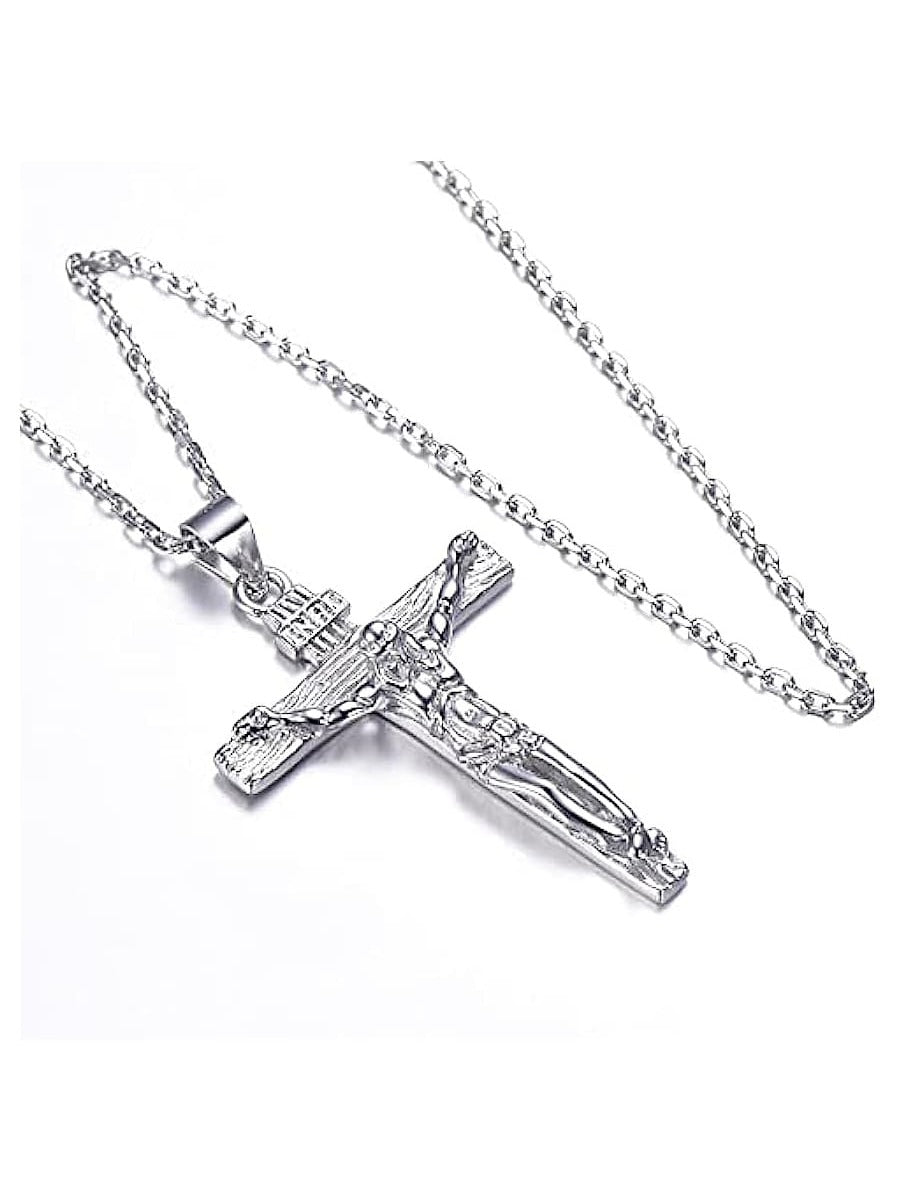 U7 Women Girls Jesus Necklace 925 Sterling Silver Gold Color INRI Cross Pendant image 5