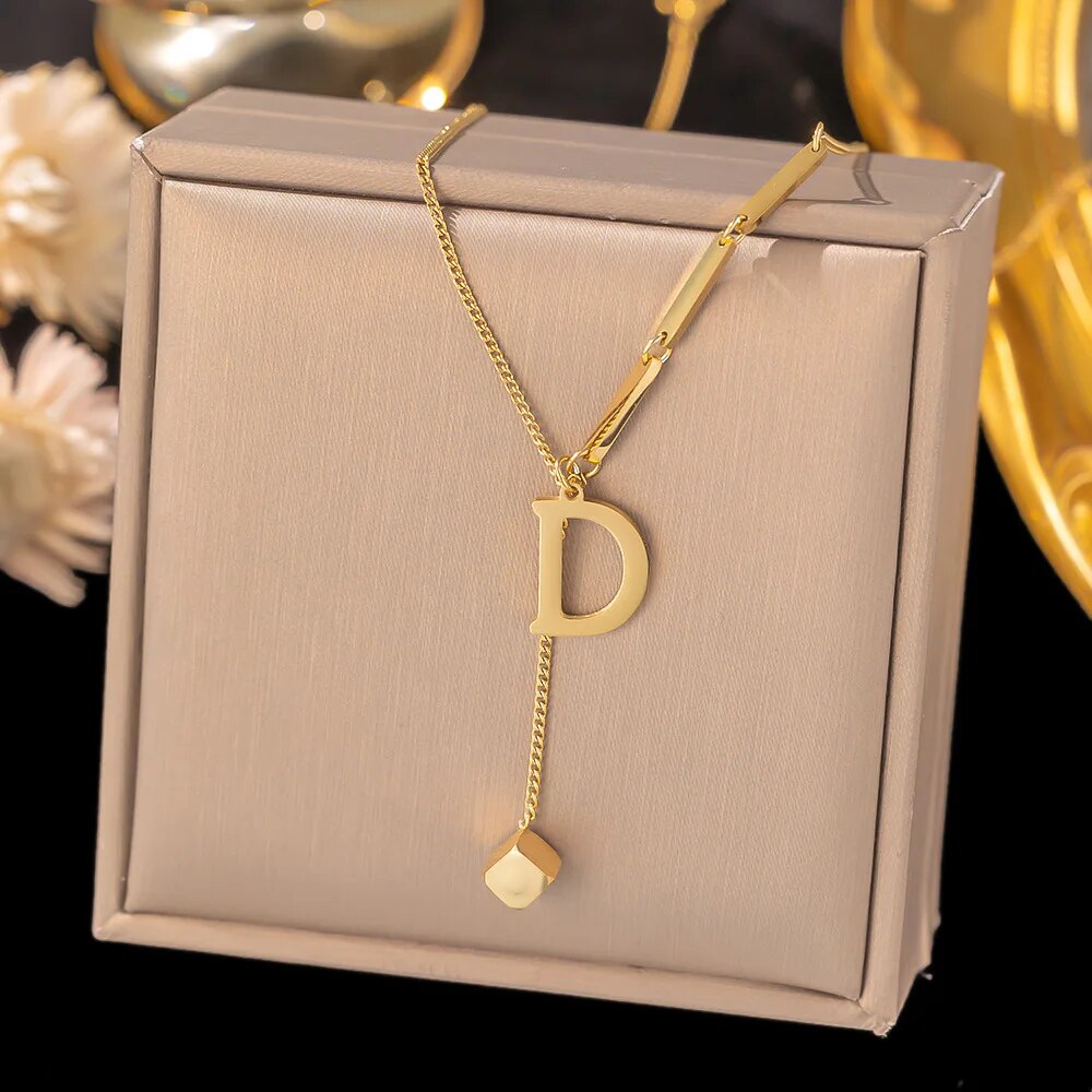Stainless Steel Initial Letter Necklace For Women Gold Color 26 Alphabet Pendan image 2