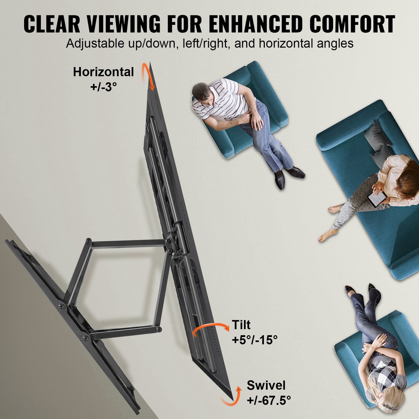 VEVOR Full Motion TV Mount Fit for Most 26-90in TVs Swivel Tilt Horizontal Adju image 5