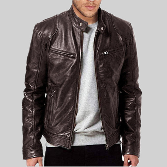2024 Spring Mens Fashion Leather Jacket Slim Fit Stand Collar PU Jacket Male An image 7