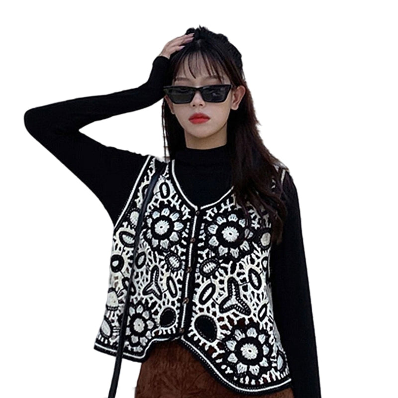 Women Spring Crochet Sleeveless Sweater Vest Waistcoat V-Neck Button Down Hollo image 1