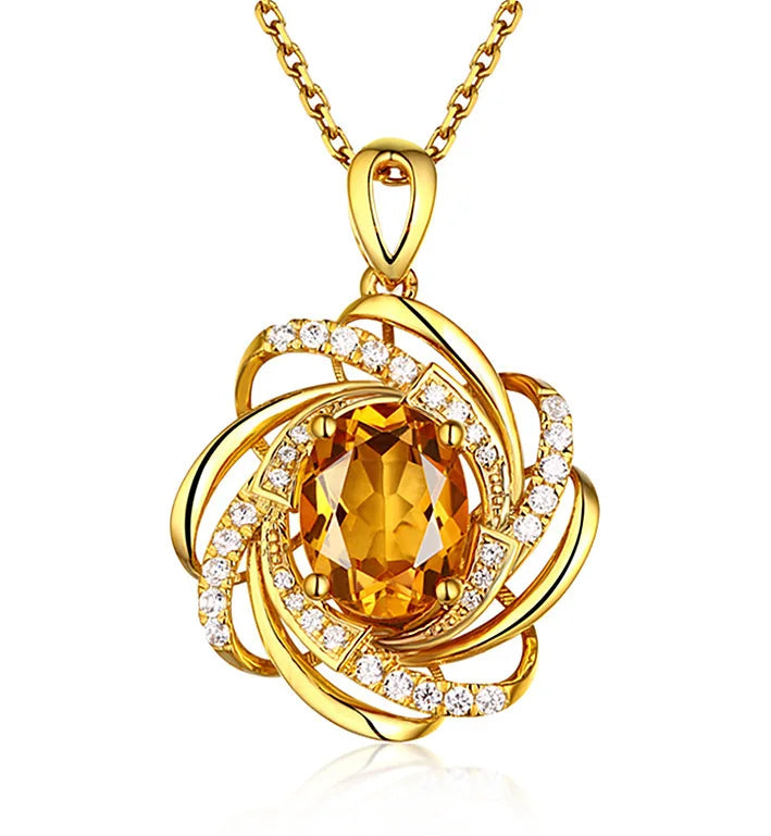 Real 18K Gold 2 Carats Topaz Pendant Women Luxury Yellow Gemstone 18 K Gold Nec image 0