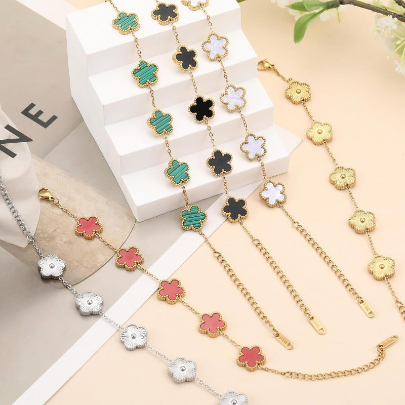 Elegant Double Sided Clover Bracelet 14K Gold Plated Stainless Steel Lucky Blac image 15