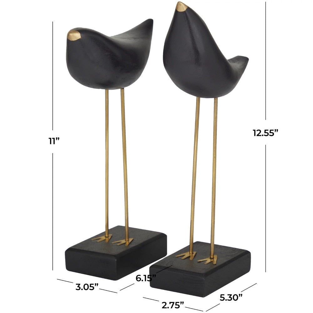 Wood Traditional Wooden Bird with Golden Legs and Beaks Sculptures 3"W x 13"H, image 4