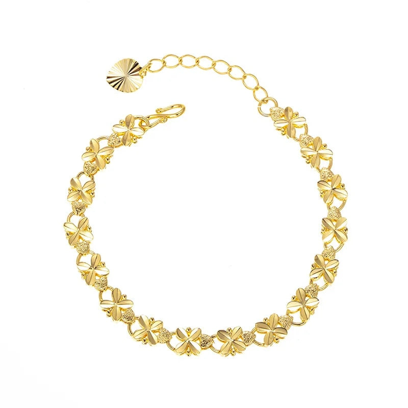 Fashion Lucky 24K Gold Color Bracelet 6mm Four-leaf clover gold bracelet, Suita image 5