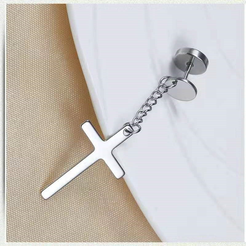 Punk Gold Color Cross Stud Earrings Hip Hop White Litter Rhimestone Jewelry Pie image 13