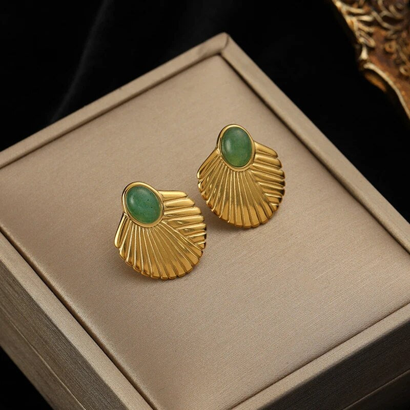 EILIECK 316L Stainless Steel Gold Color Fan Geometric Bohemian Drop Hoop Earrin image 6