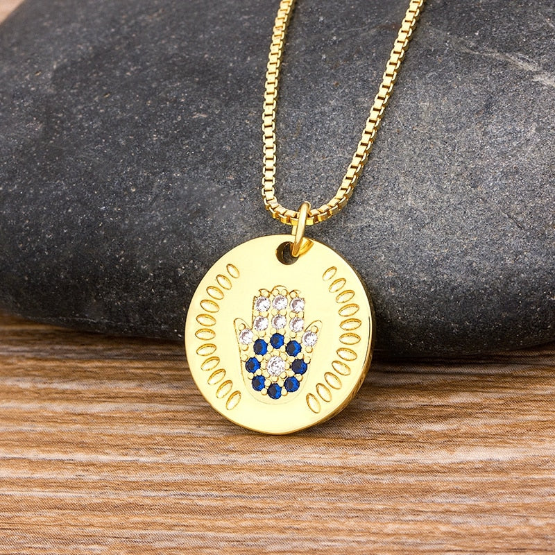 Hot Sale Women Men Hamsa Hand Necklace Gold Color Copper Zircon Evil Eye image 6