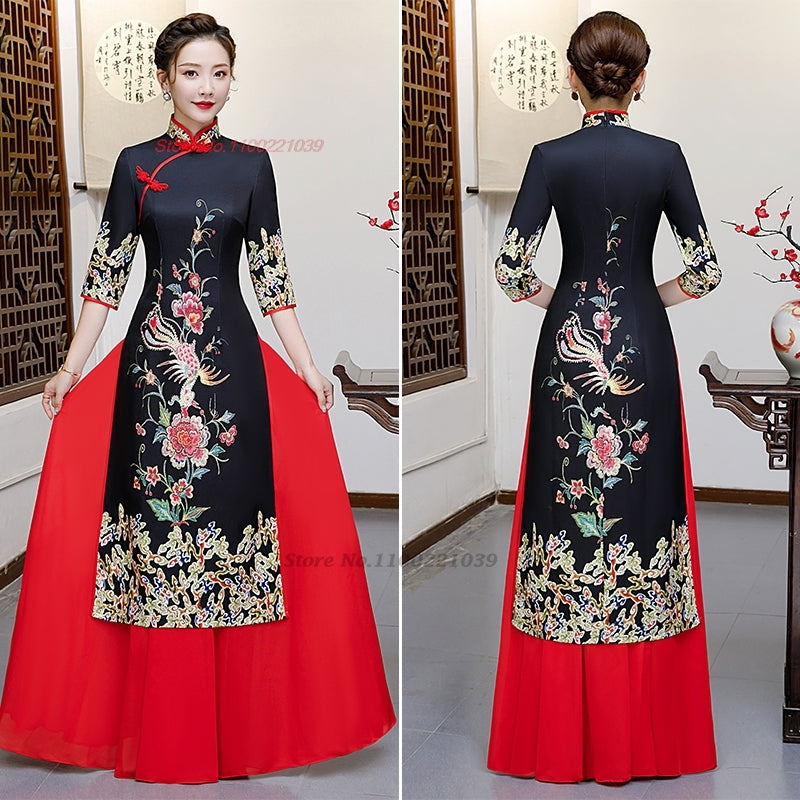 2024 vietnam traditional dress aodai improved cheongsam dress national flower p image 4