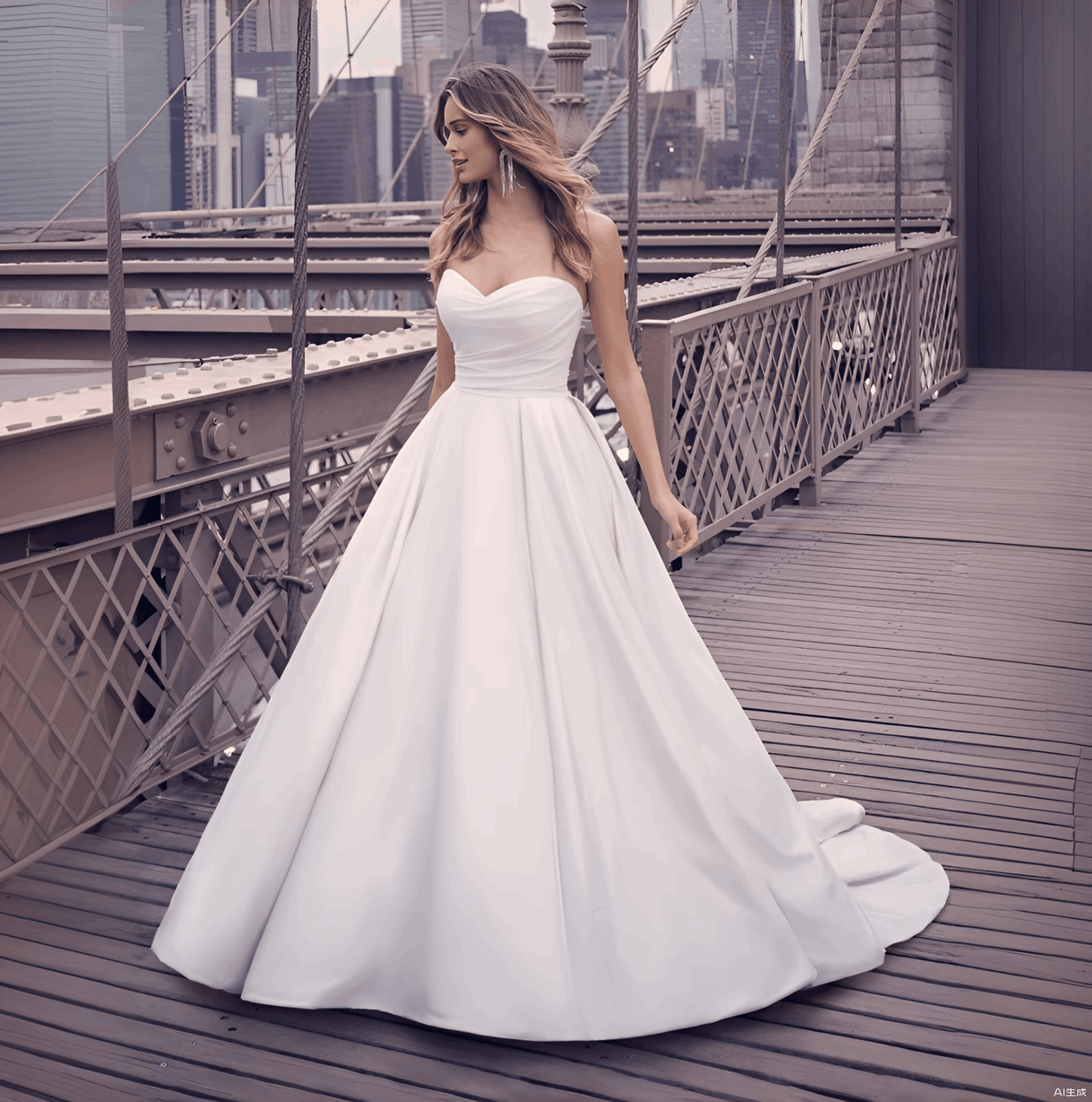 Stylish simple satin wedding dress Classic Ball gown White Wedding dress strapl image 0