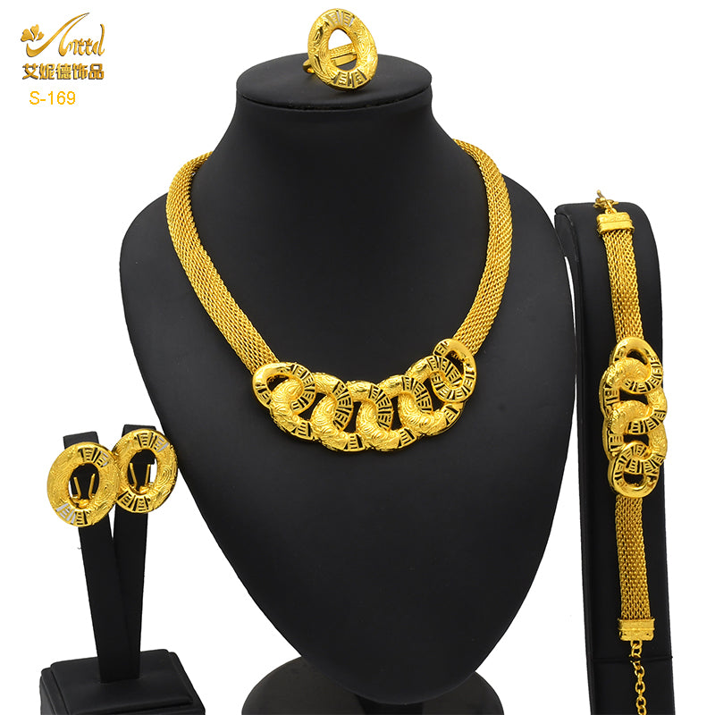 ANIID Luxury Indian Jewelry Sets for Women Party Dubai 24K Gold Color Necklace image 7