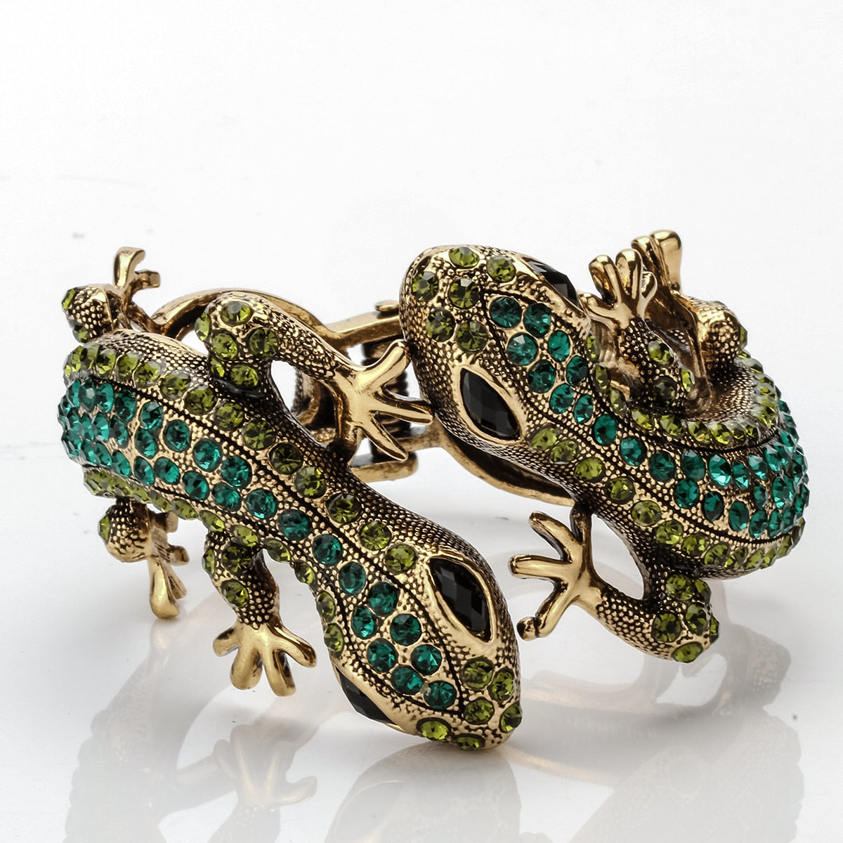 YACQ Gecko Bangle Bracelet Antique Gold Silver Color Animal Bling Crystal image 6