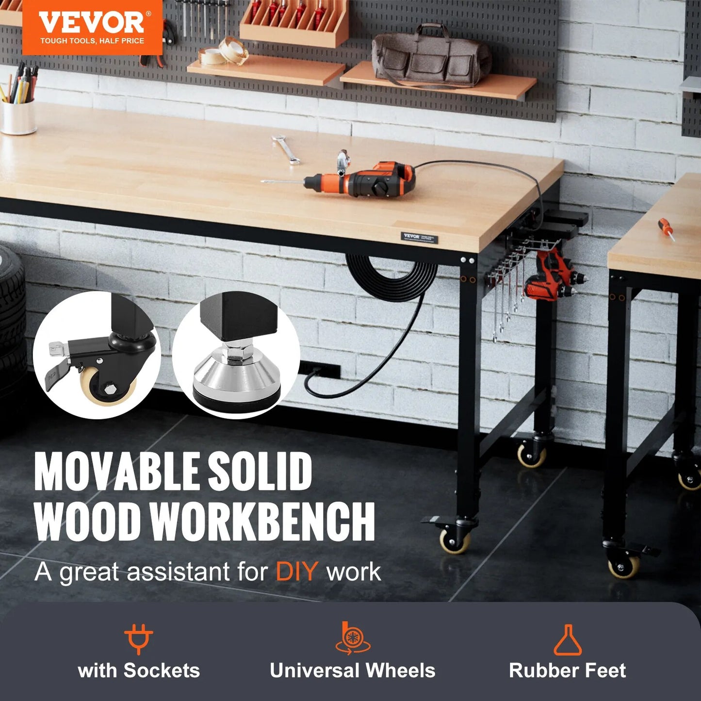 VEVOR Multifunctional Wood Work Bench Operation Saw Table with 10-Height Adjust image 2