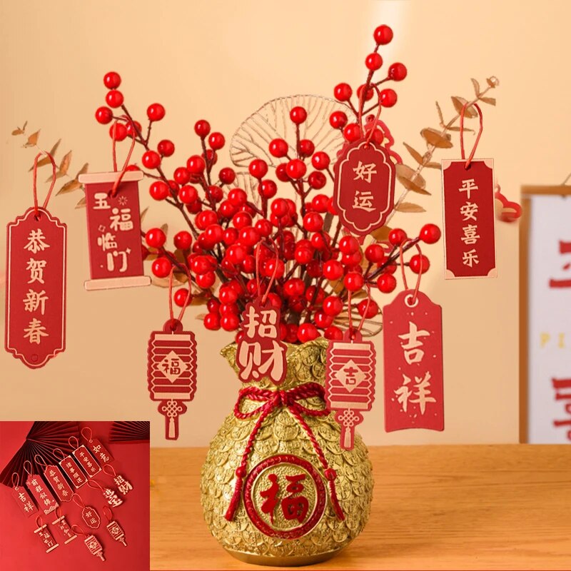 2024 Chinese New Year Decoration Red Fortune Fruit Artificial Golden Eucalyptus image 1