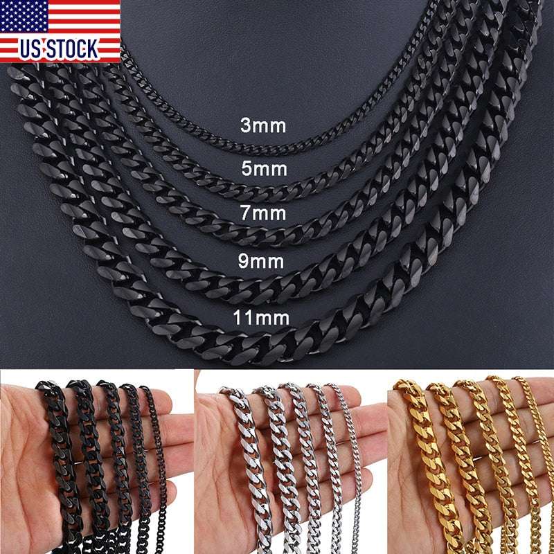 3-11mm Stainless Steel Necklace for Women Men Curb Cuban Link Chains Gold Silve image 1