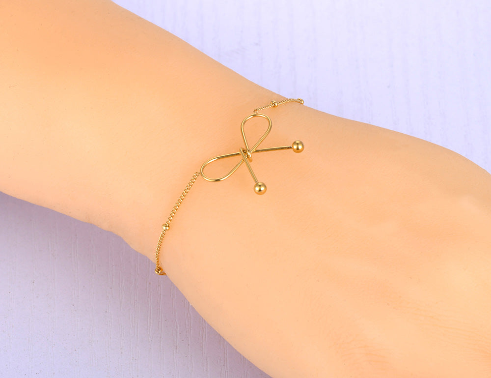 Lokaer Titanium Stainless Steel Chain Link Bracelets Trendy 18K Gold Plated Bow image 6