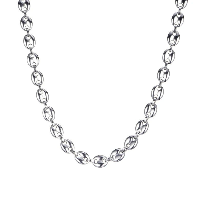 Width 11MM Stainless Steel Gold Plated Coffee Beans Link Chain Necklace Bracele image 6