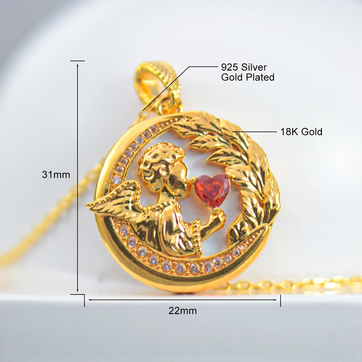 18k Gold Pendant Au750 Heart Shaped Zircon Round Angel Pendant Pendants for Wom image 3