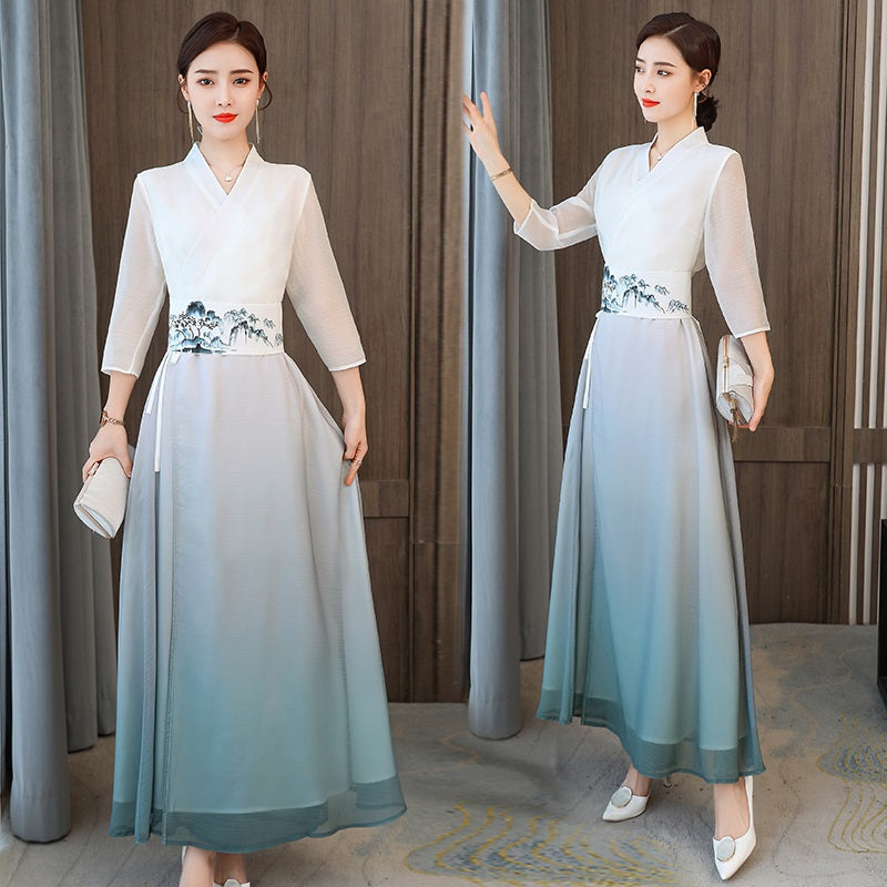 Ao Dai Dress 2020 Summer New Vietnam Dress Women Elegant Cheongsam Folk Chinese image 3