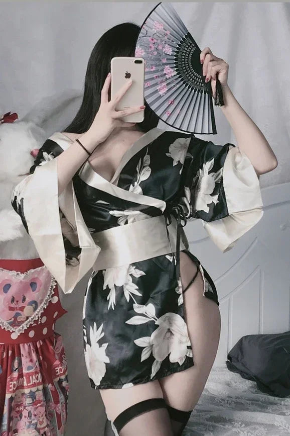 Sexy Japanese women's kimono, traditional style cosplay suit, cherry blossom ba image 6