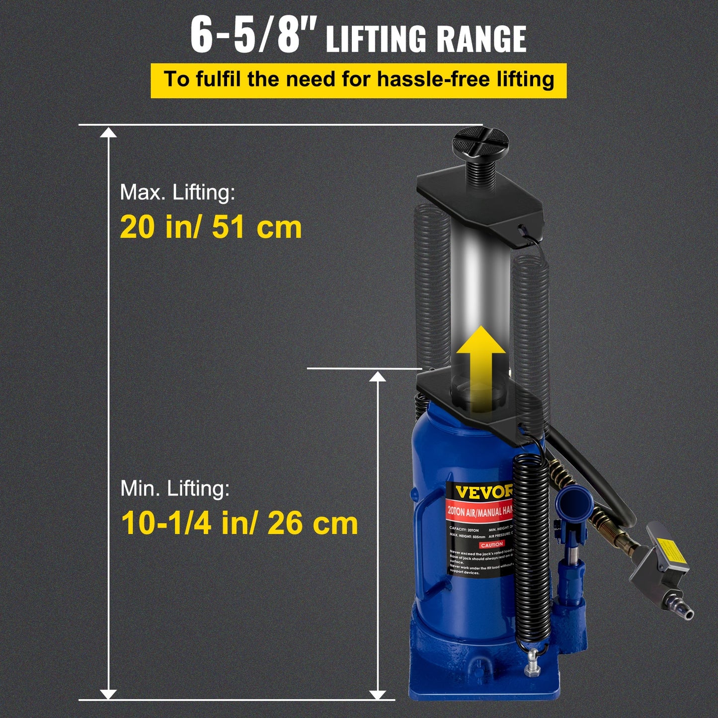 VEVOR 20 Ton 4Ft Air Hydraulic Bottle Car Jack Tool for Lifting Farm Vehicles H image 5
