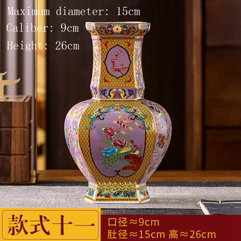 Enamel Colored Ceramic Vase Study Living Room Decoration Chinese Retro Golden S image 2