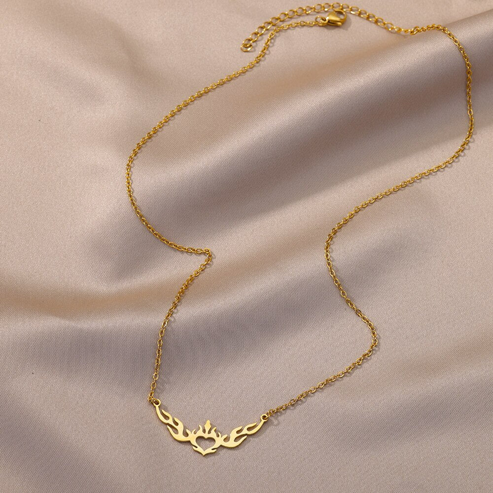 Hollow Heart Flame Wings Necklaces For Women Stainless Steel Gold Plated image 5