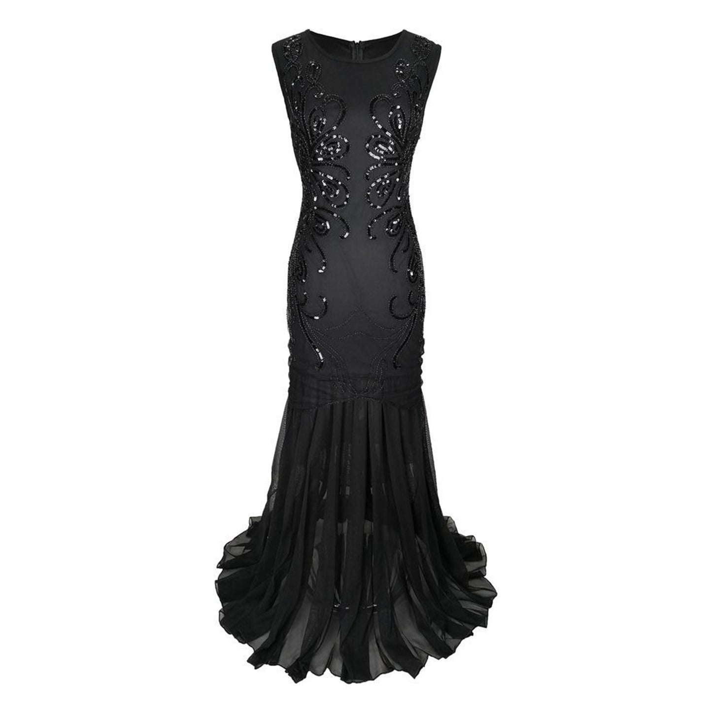 Carnival Sequins Chiffon Dress Slim Wedding Long Dress Women Vintage 1920s Grea image 3