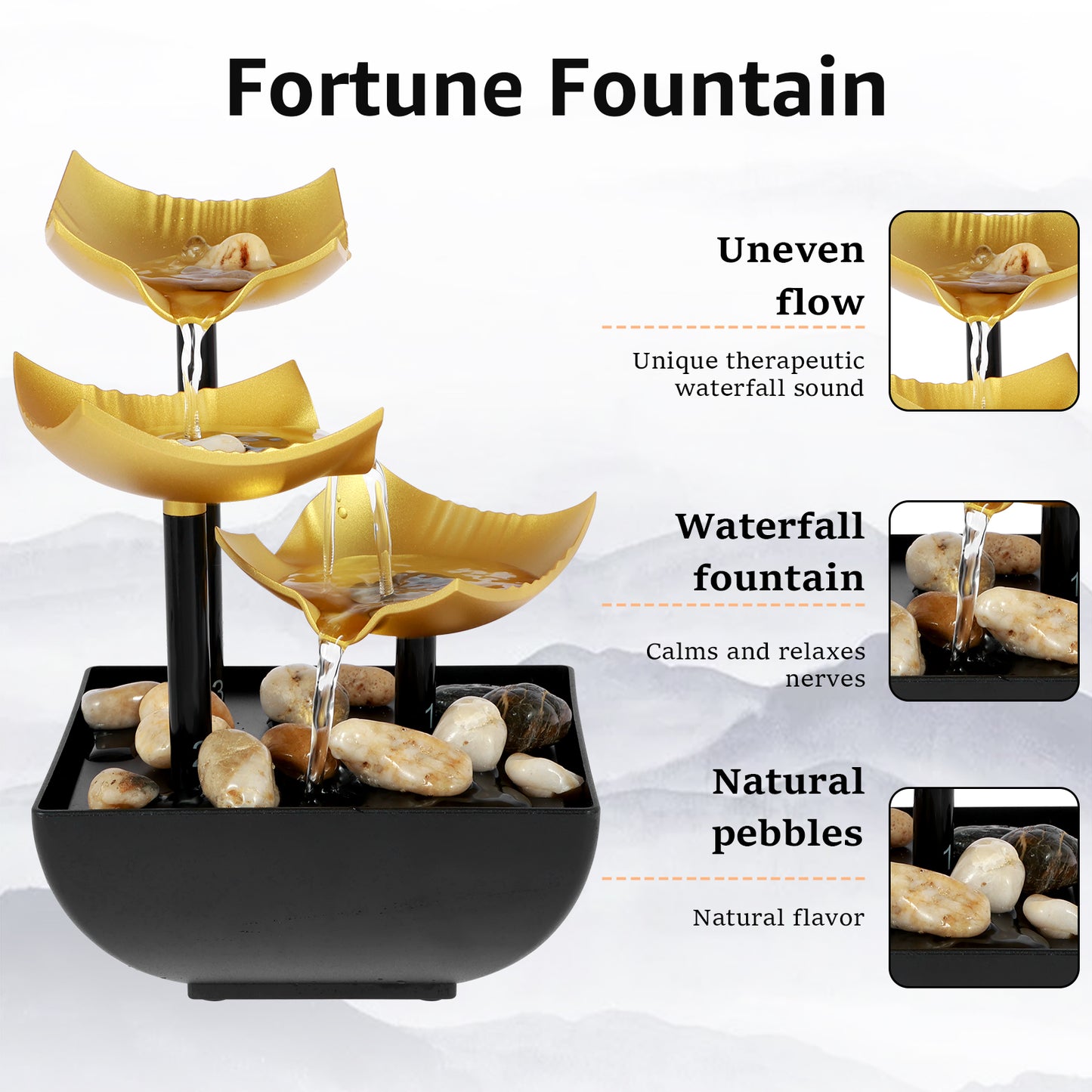 Tabletop Fountain Meditation Water Fountain With Light And Pebble Small Waterfa image 8