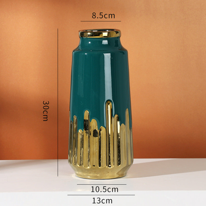 Decorative Hydroponic Flower Arrangement, Electric Gold-Plated Green Ceramic Va image 6