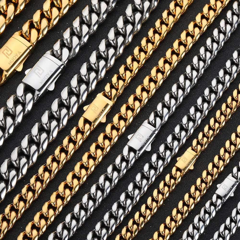 Hip Hop 18k Gold PVD Plated Stainless Steel Necklace Snap Clasp Men Miami Cuban image 4