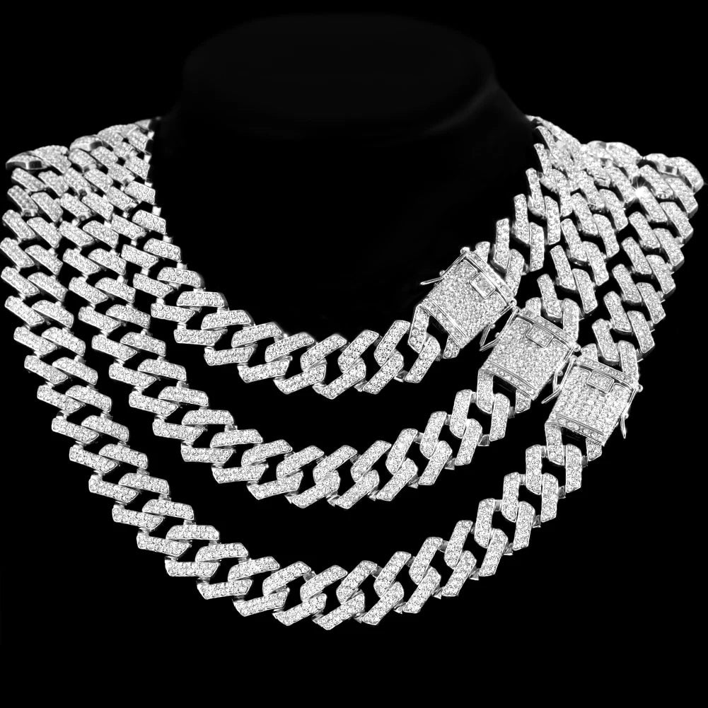 Hip Hop Men Iced Out Chain Prong Rhombus Cuban Link Necklace 14/20MM width Gold image 9