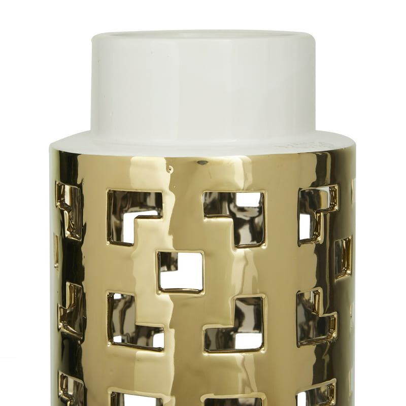 Gold Ceramic Vase with Gold Cut Out Accents Chinese vase Vases for flowers Deco image 5