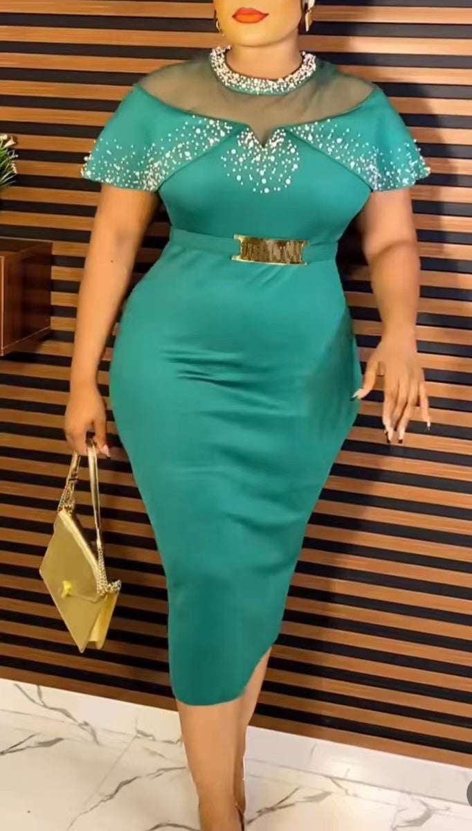 Summer African Women Elegant Short Sleeve Polyester Knee-length Dress African D image 2