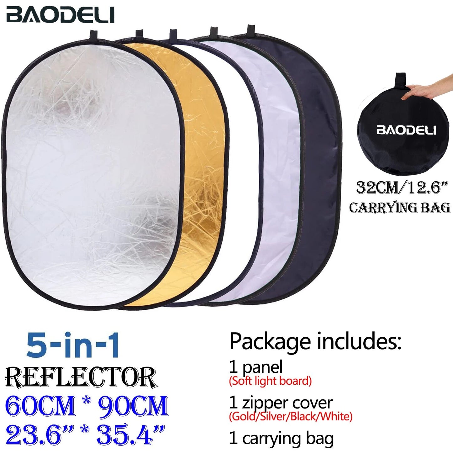 100x150cm 5 in 1 Portable Collapsible Light Oval Photography Reflector for Stud image 4