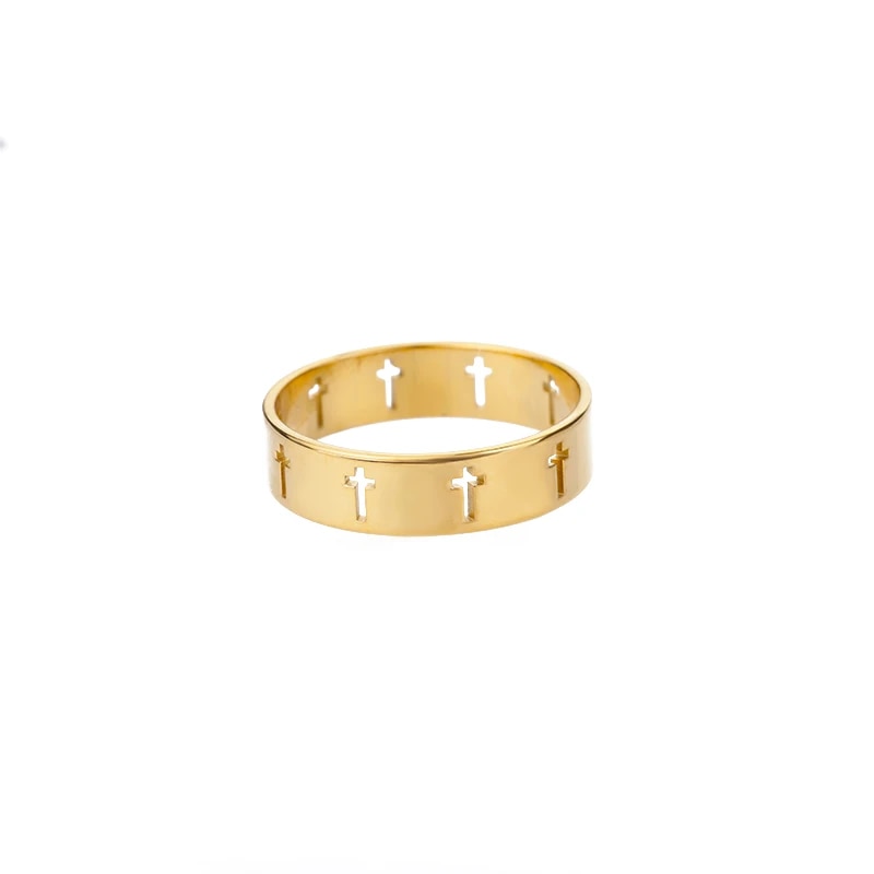Jesus Cross Rings For Women Men Metal Golden Wide Large Adjustable Ring Vintage image 3