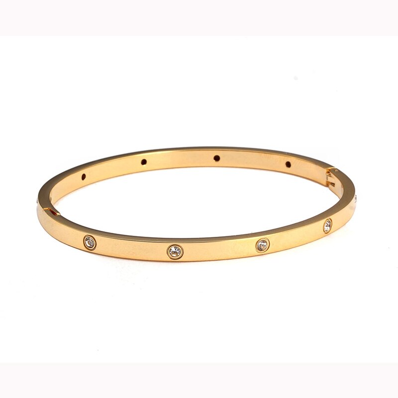 Stainless Steel Golden Color Beautiful Lovers Cubic Zirconia Bracelets Bangles image 1