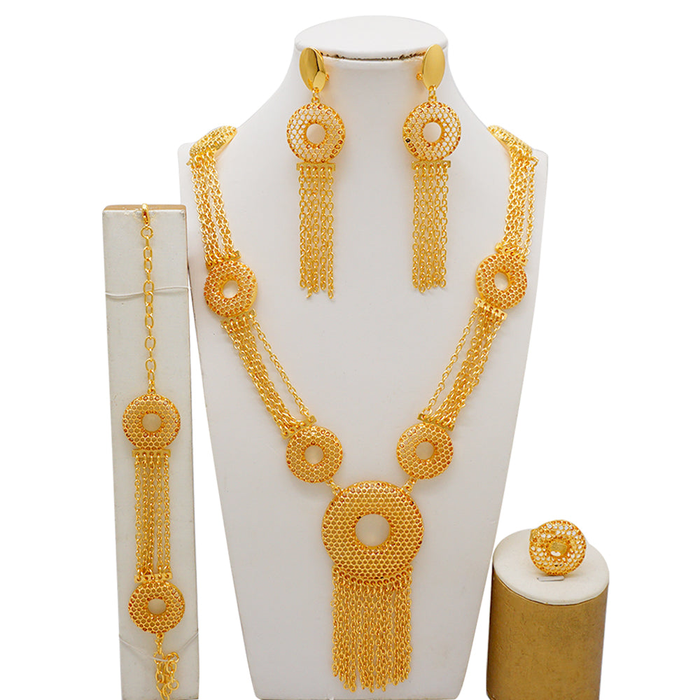 Dubai 24K Gold Plated Tassel Long Necklace Set African Women's Banquet Jewelry image 3