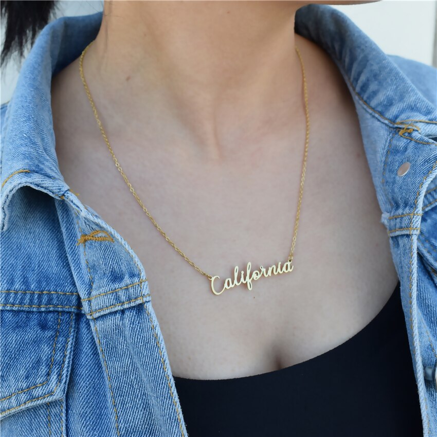 California Necklace Stainless Steel Gold Plated Handwritten Script Florida New image 9