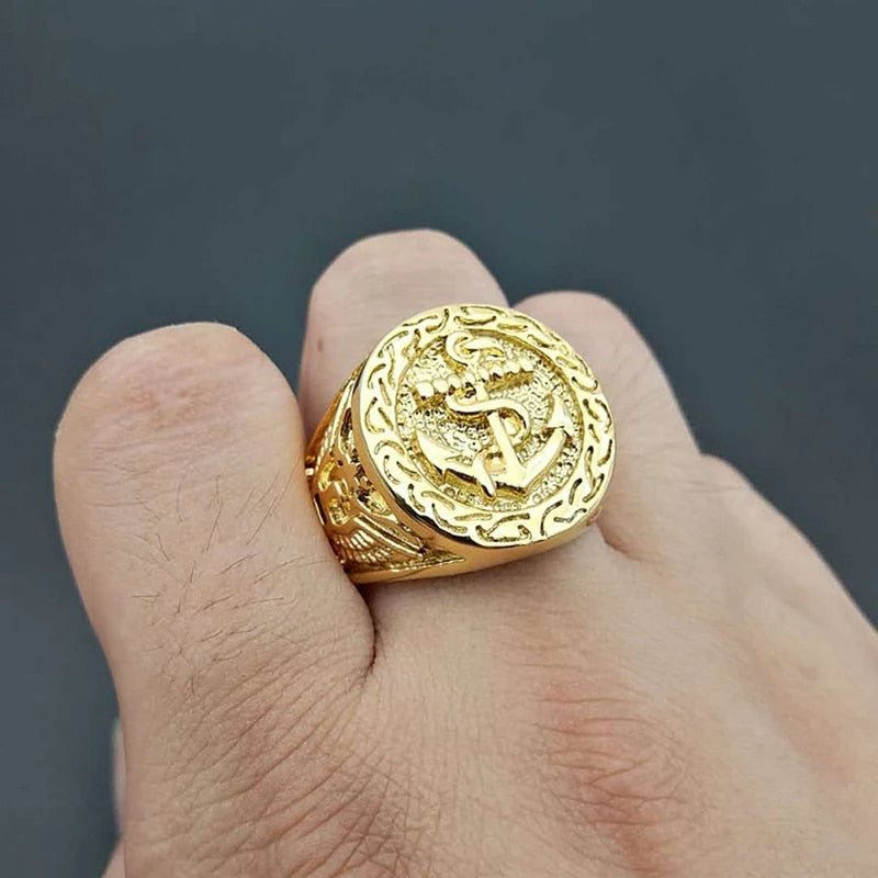 Retro Anchor Navy Marine Large Ring For Men Gold Color Punk Gothic Rock Hiphop image 4