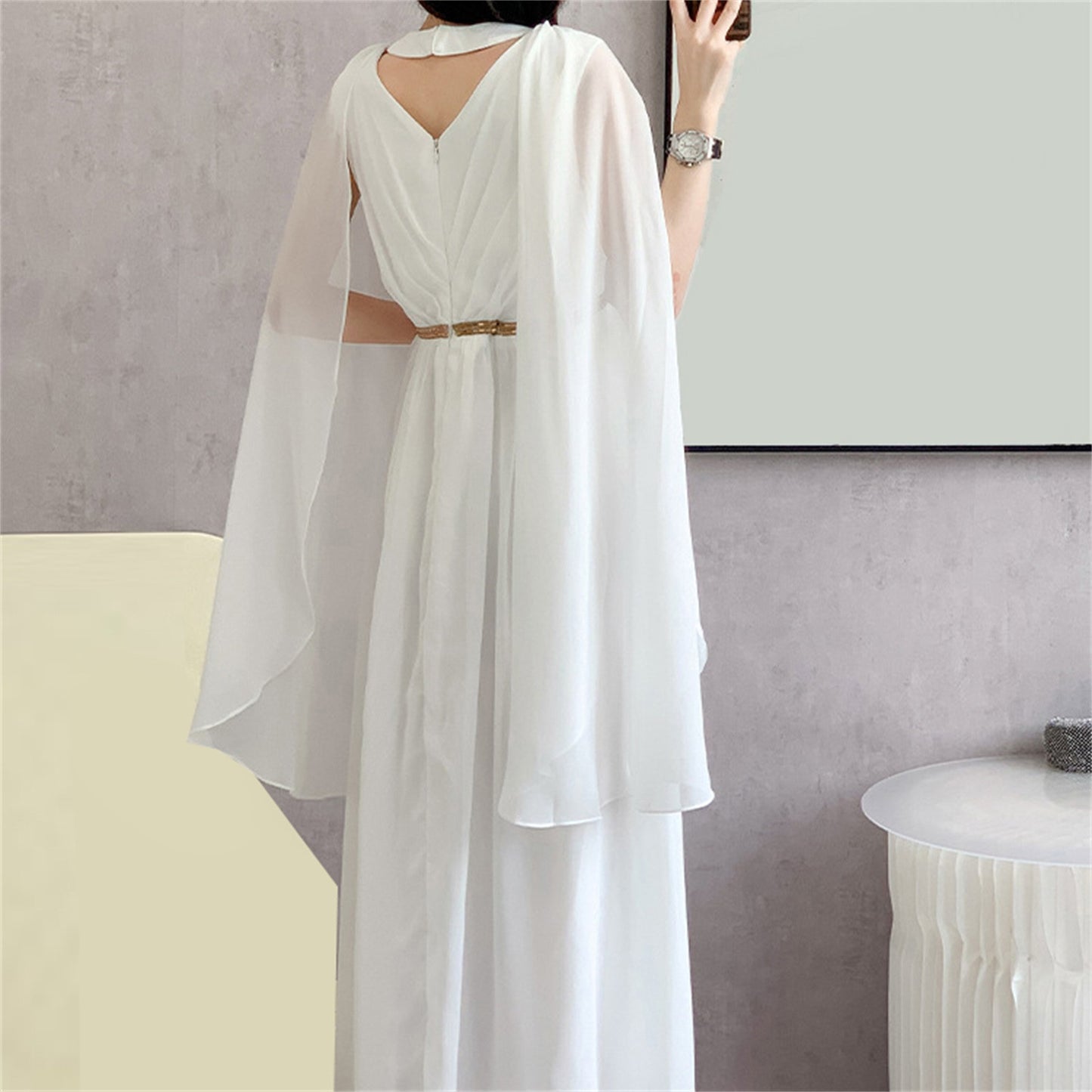 Women Dress 2024 Spring V Neck Sexy Elegant long Dress Autumn cape Sleeve Gown image 2
