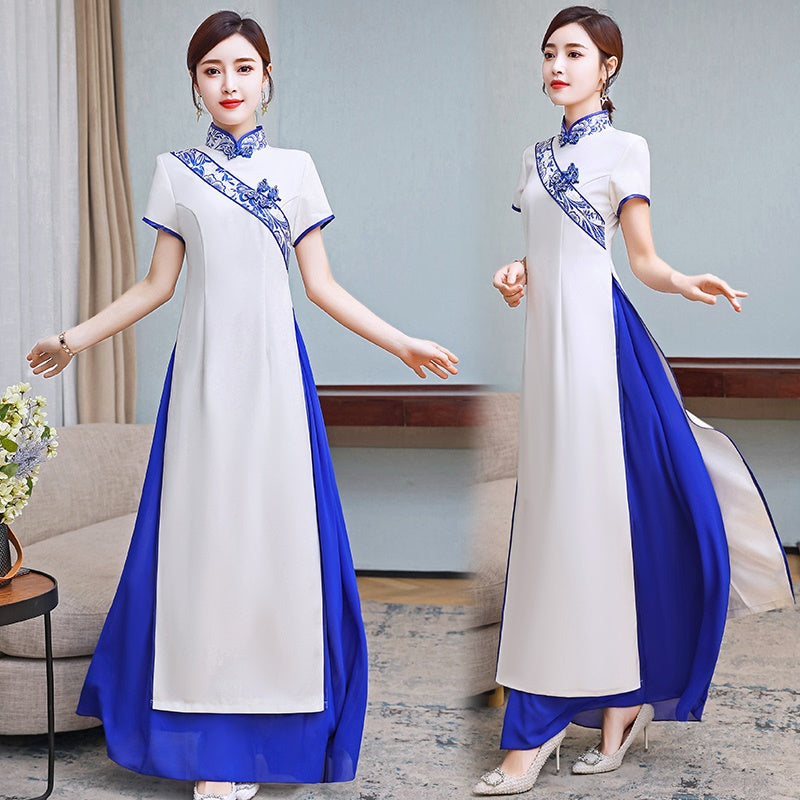 Ao Dai Dress 2020 Summer New Vietnam Dress Women Elegant Cheongsam Folk Chinese image 1