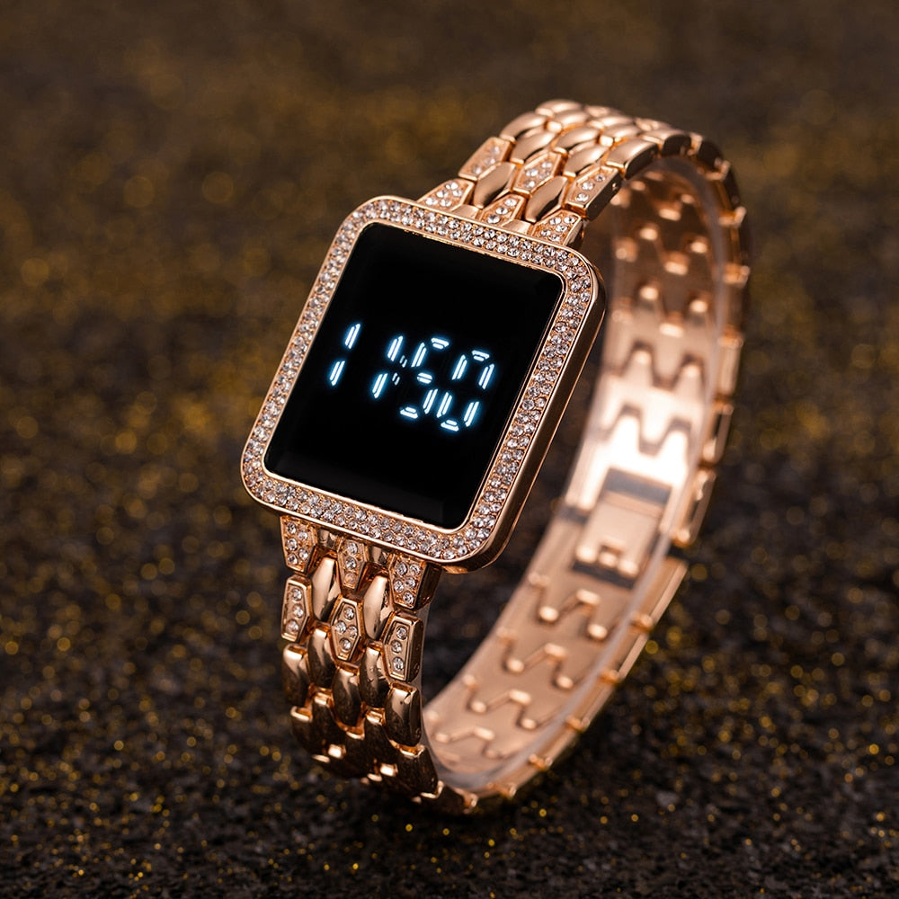 Women Watch 2023 Top Luxury Rhinestone Rose Gold Wrist Watch for Women Fashion image 7
