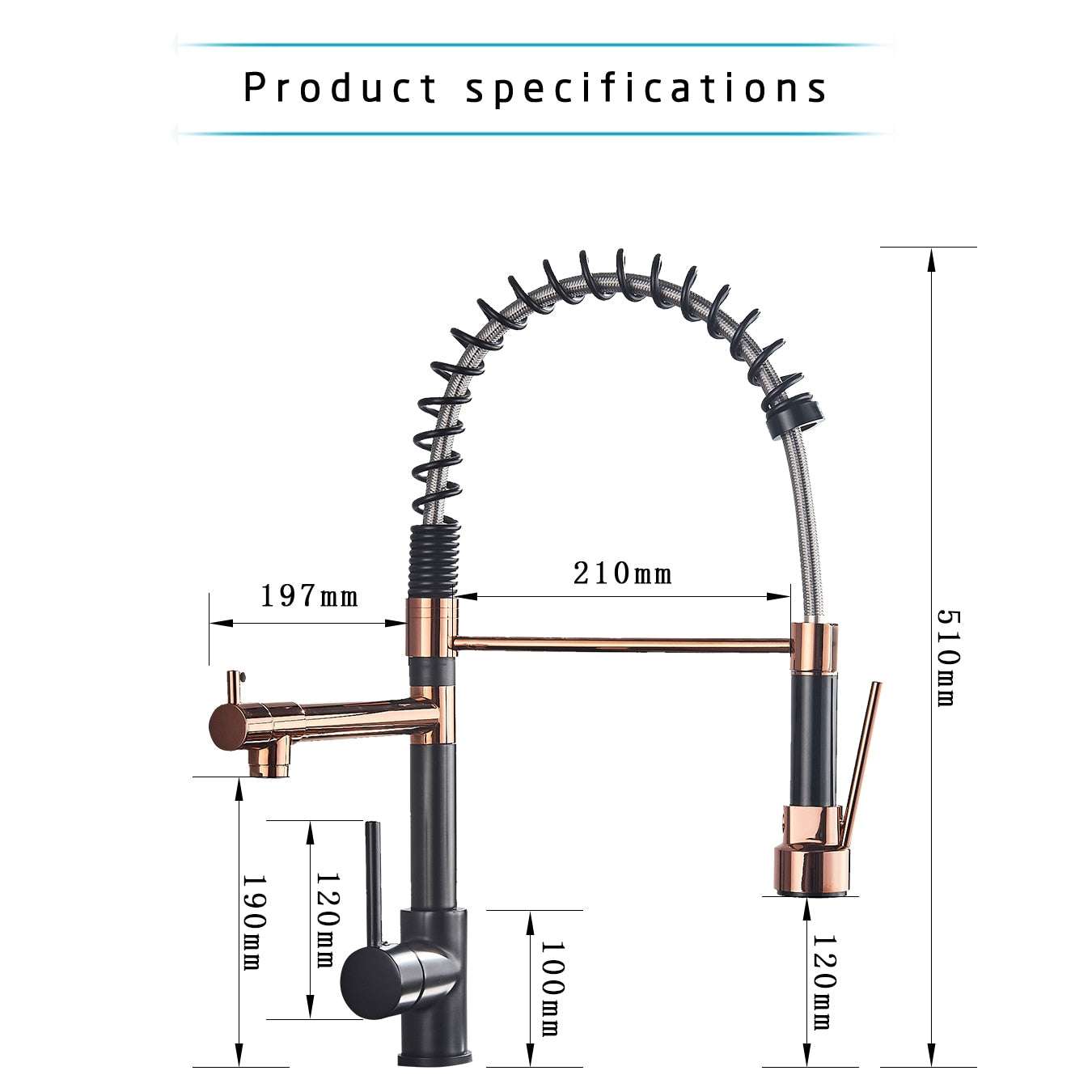Rozin Black and Rose Golden Spring Pull Down Kitchen Sink Faucet Hot & Cold Wa image 11
