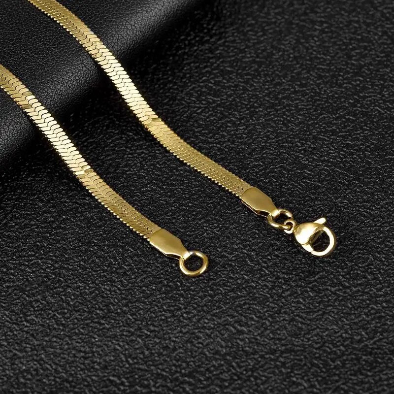 2-5mm Width Stainless Steel Flat Chain Necklace Hot Fashion Herringbone Gold Co image 3
