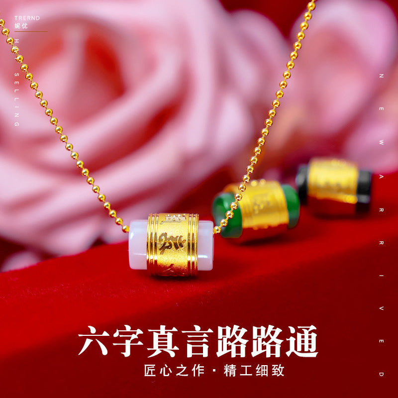 18k Gold Pendant Bizuteria Gemstone Real Natural jade Treasure Pendant Necklace image 2