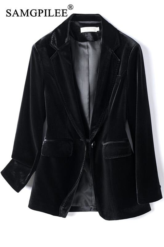 Jacket For Women 2022 Spring And Autumn New One Button Gold Velvet Pocket image 6
