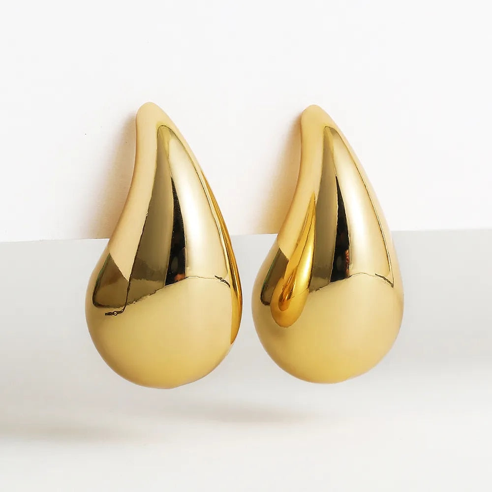Vintage Gold Plated Chunky Dome Drop Earrings for Women Glossy Stainless Steel image 1
